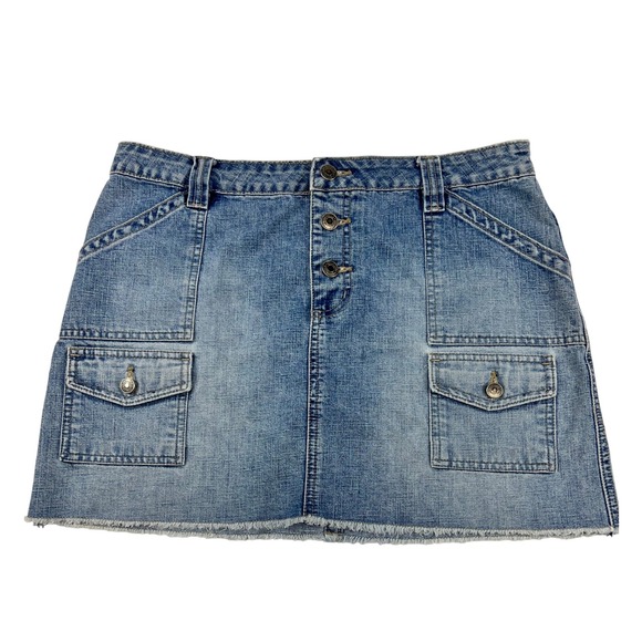 Aeropostale Women's Denim Mini Skirt 7/8 Juniors Blue Jean Cargo Pockets Frayed - Picture 1 of 6